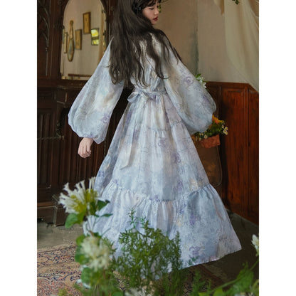 灰霧の花鳥画ワンピース