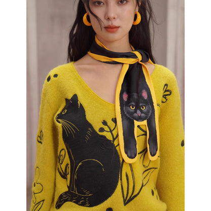黒猫の挿絵マフラー
