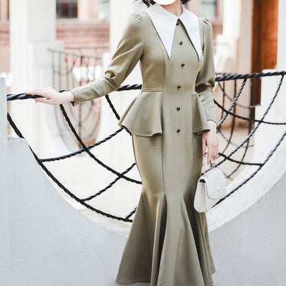 銀幕女優のクラシカルワンピース - Moss Green