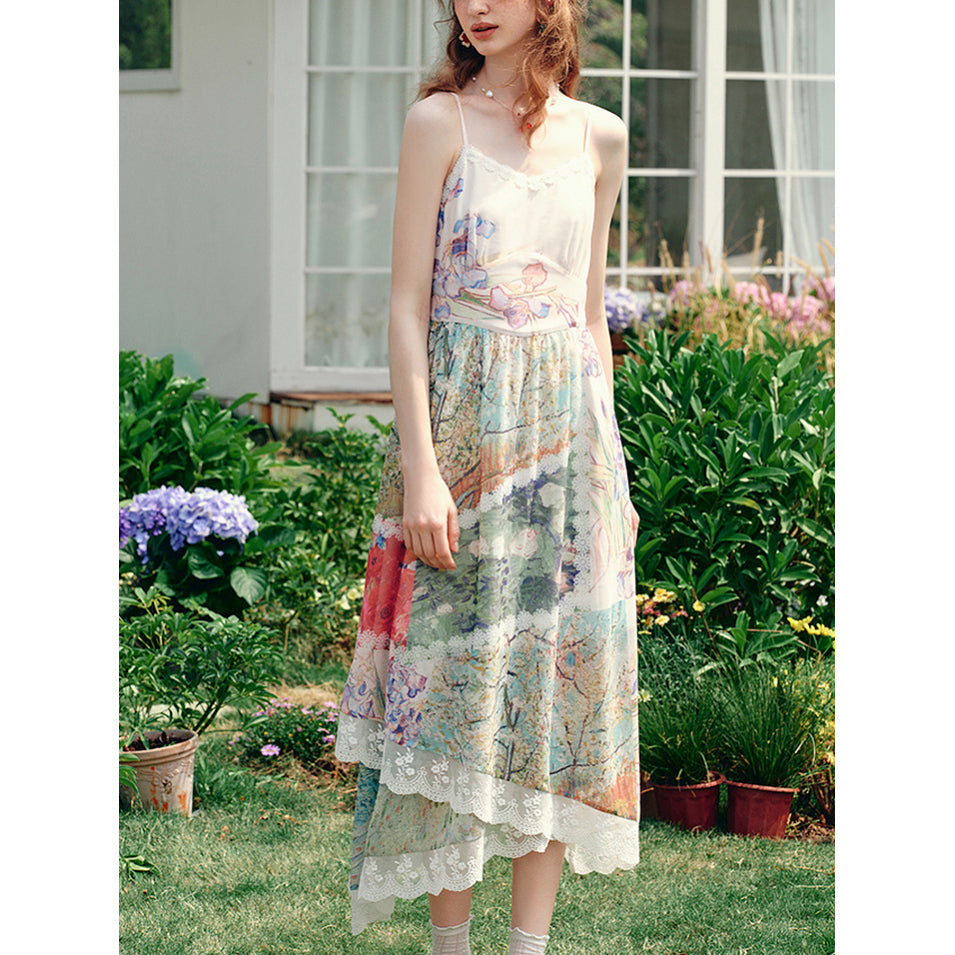 花咲く桃の木と野薔薇のキャミソールワンピース