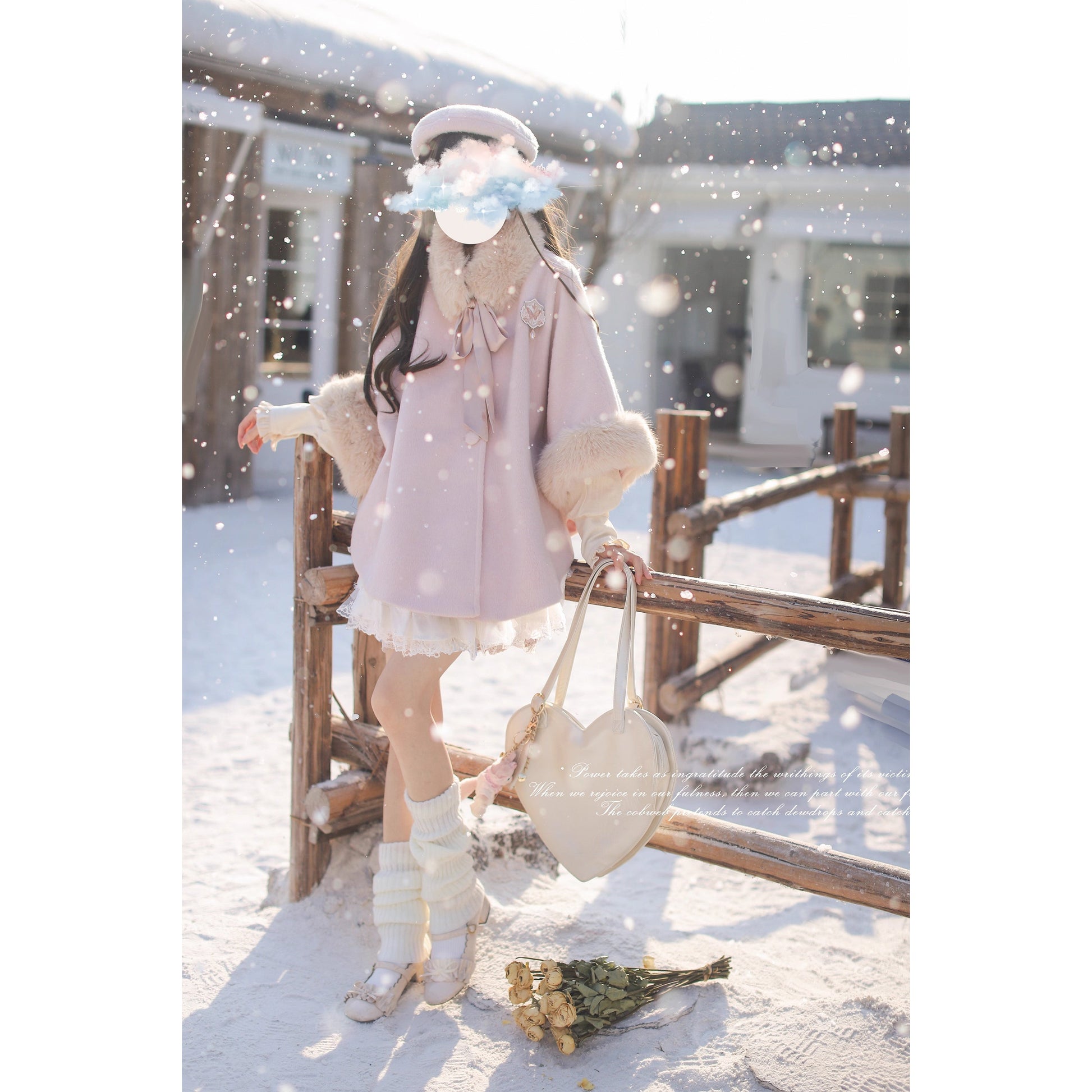 桜色のお嬢様のウールケープコート