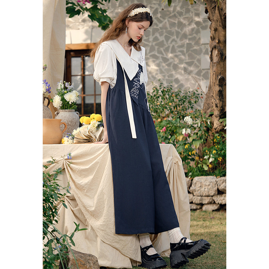 馬の石膏像の刺繍サロペットパンツ