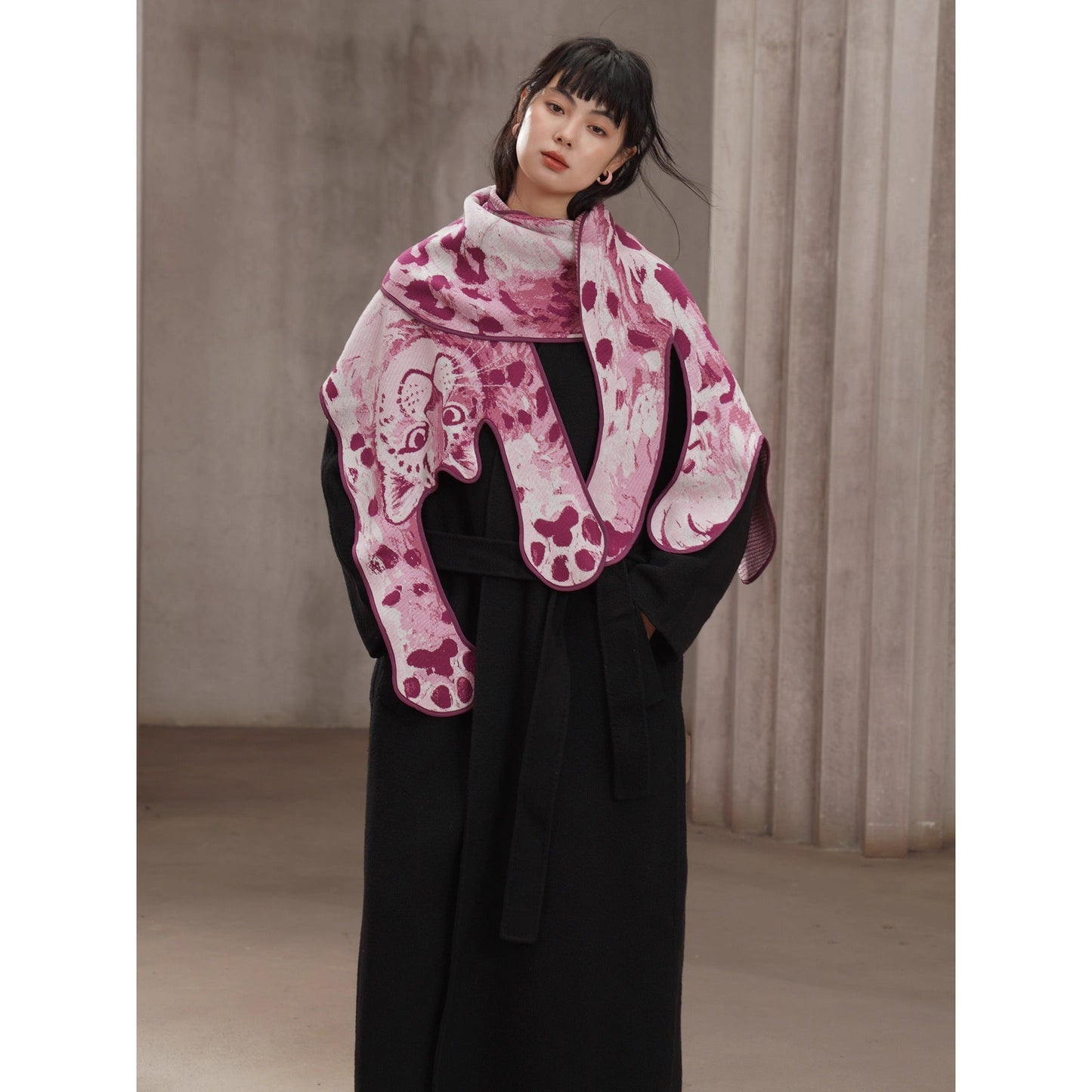 豹の挿絵ニットストール