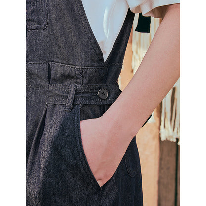 馬の石膏像の刺繍デニムサロペットパンツ