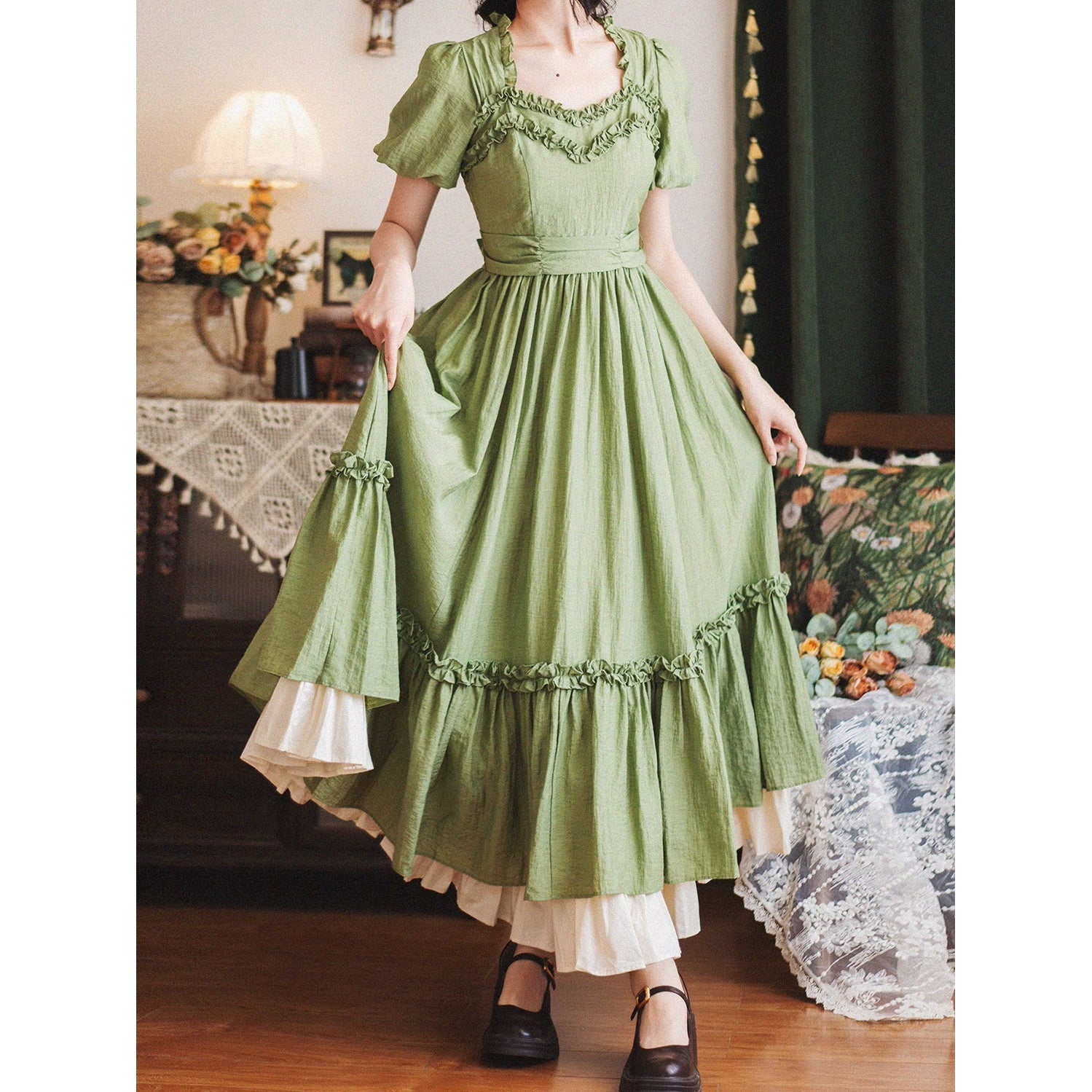 若緑のお嬢様のクラシカルワンピース[2025年7月下旬-8月上旬発送予定]