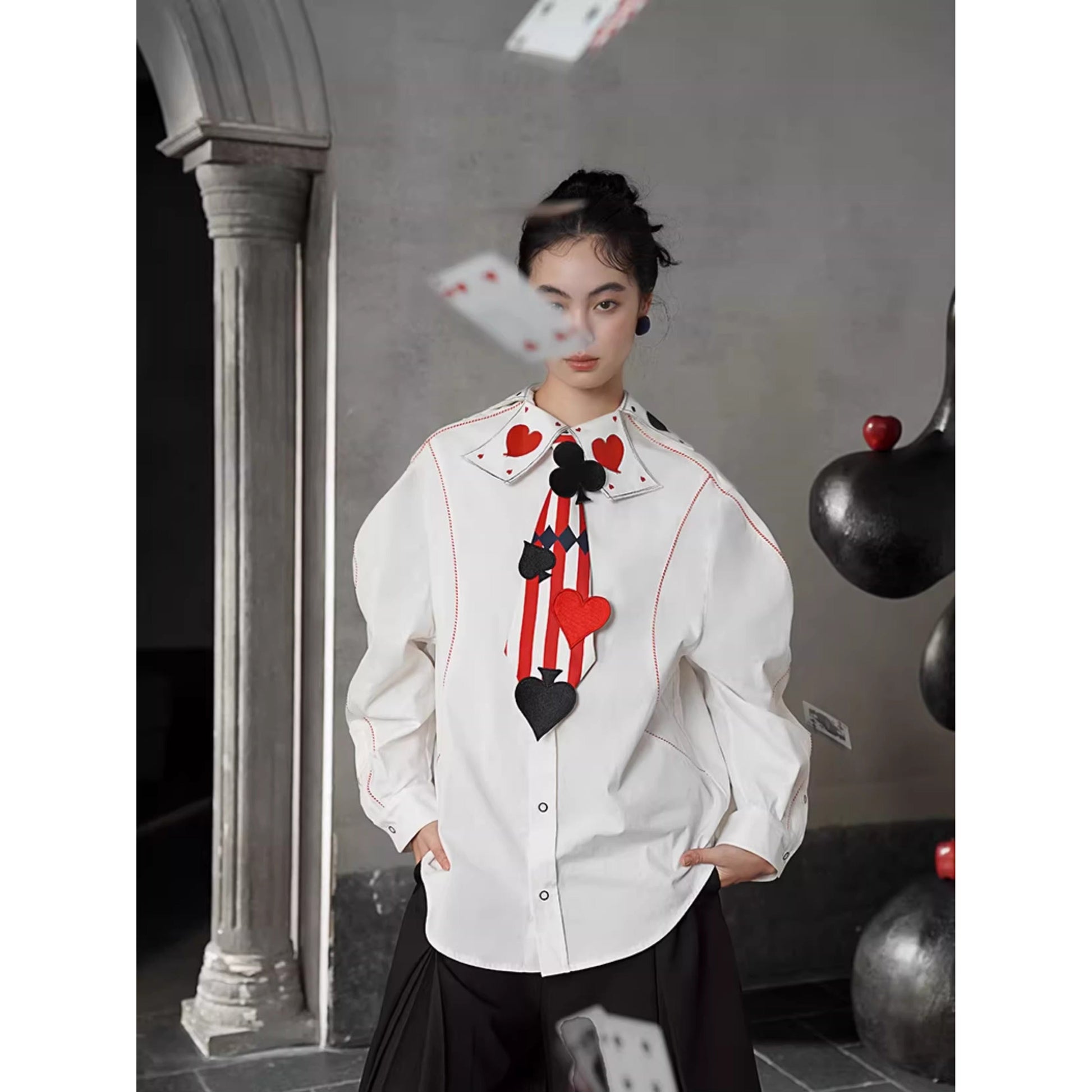 トランプのマークの刺繍ネクタイ - Stripe