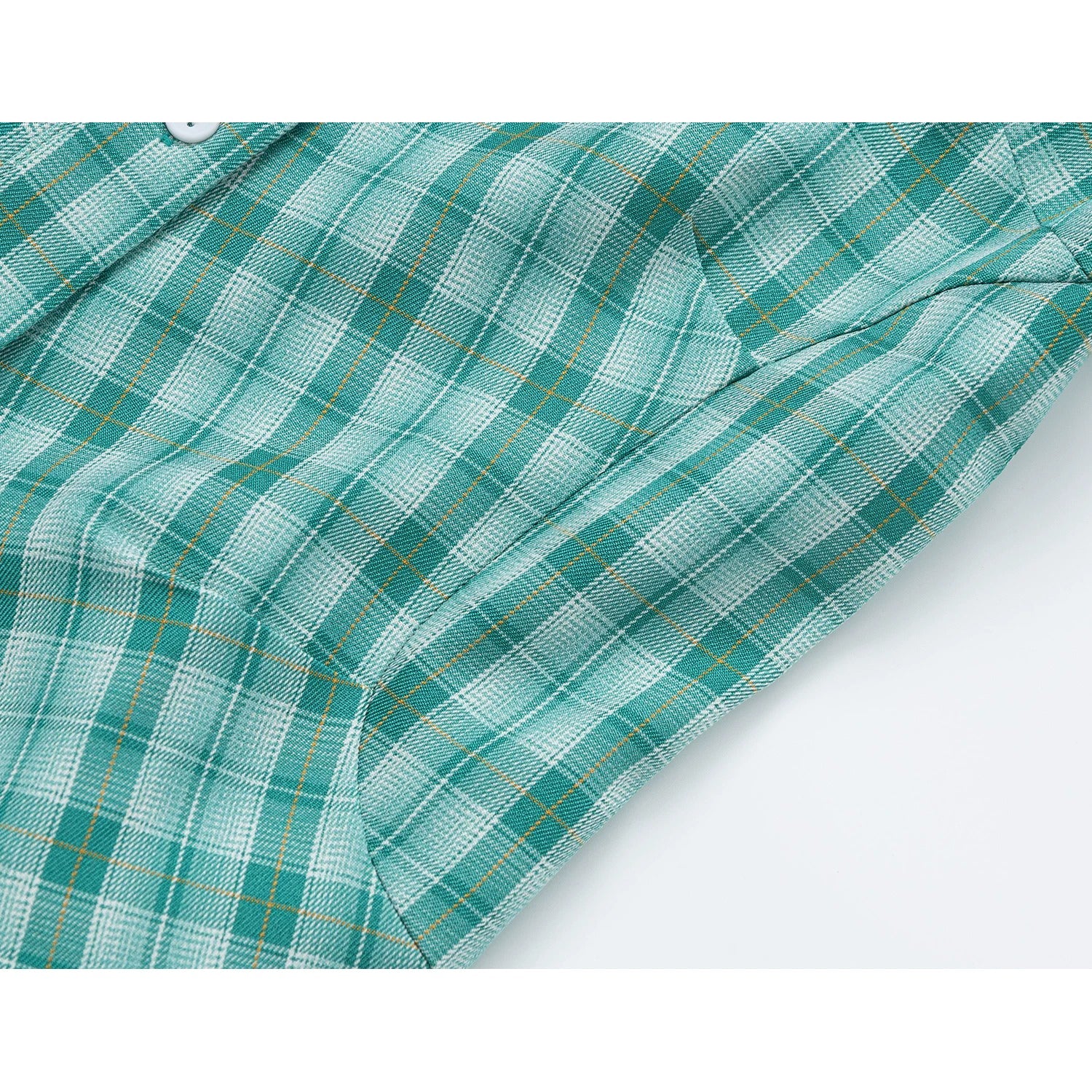 蜜柑の刺繍アシンメトリーシャツ - Green Check