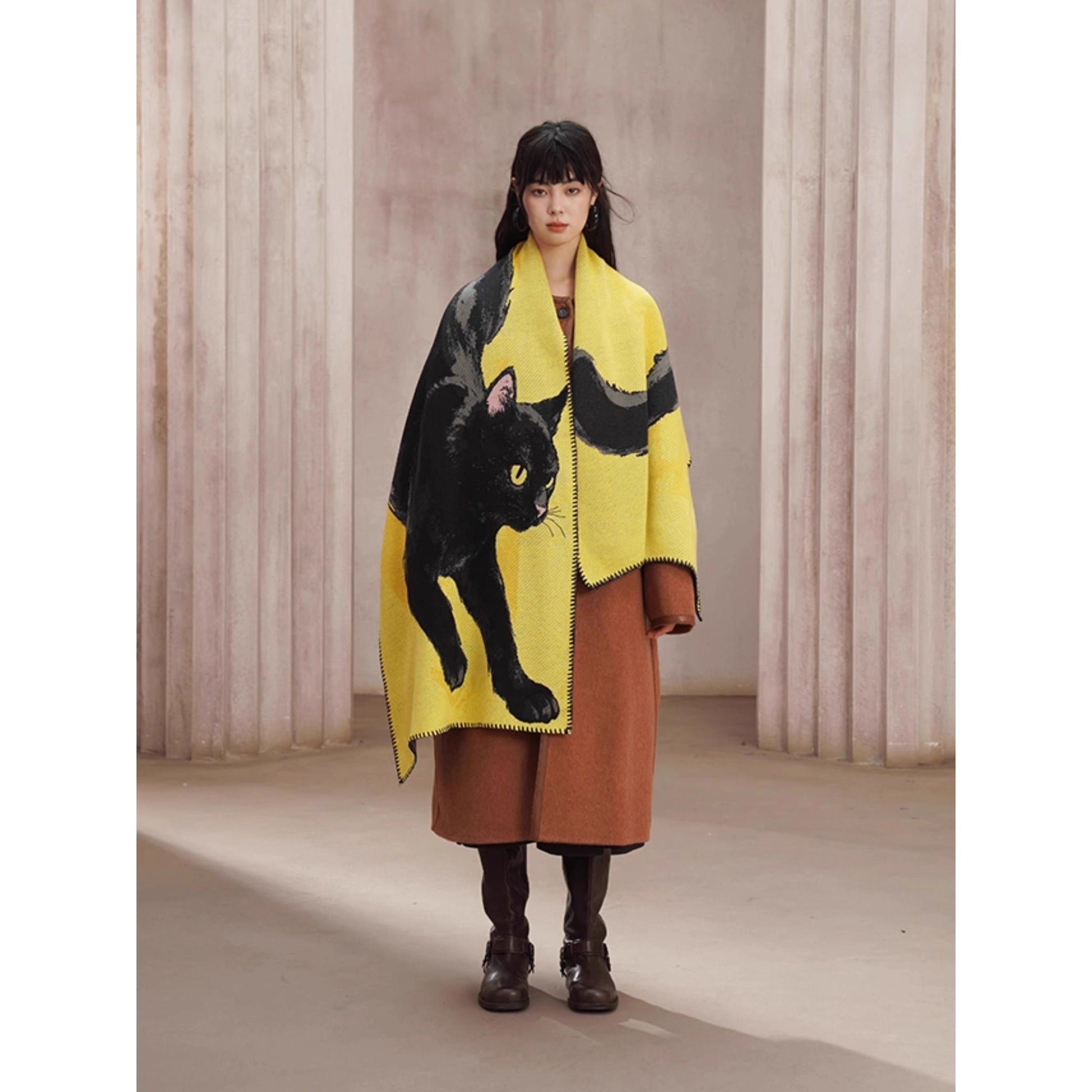 黒猫の挿絵ニットストール