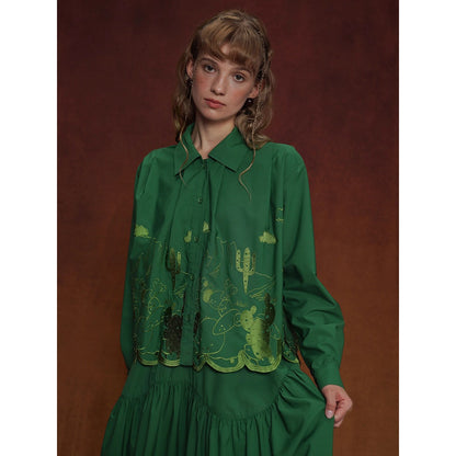 サボテンの刺繍ブラウスとスカート - Green