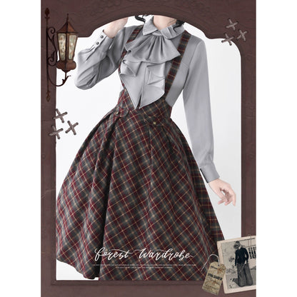 英国のお嬢様のクラシカルジャンパースカート - Burgundy Checked