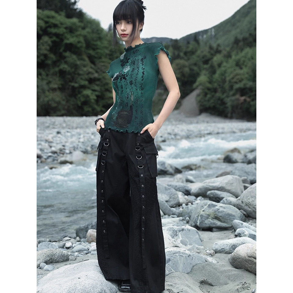 詩句と花絵画ハイネックトップス