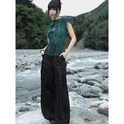 詩句と花絵画ハイネックトップス