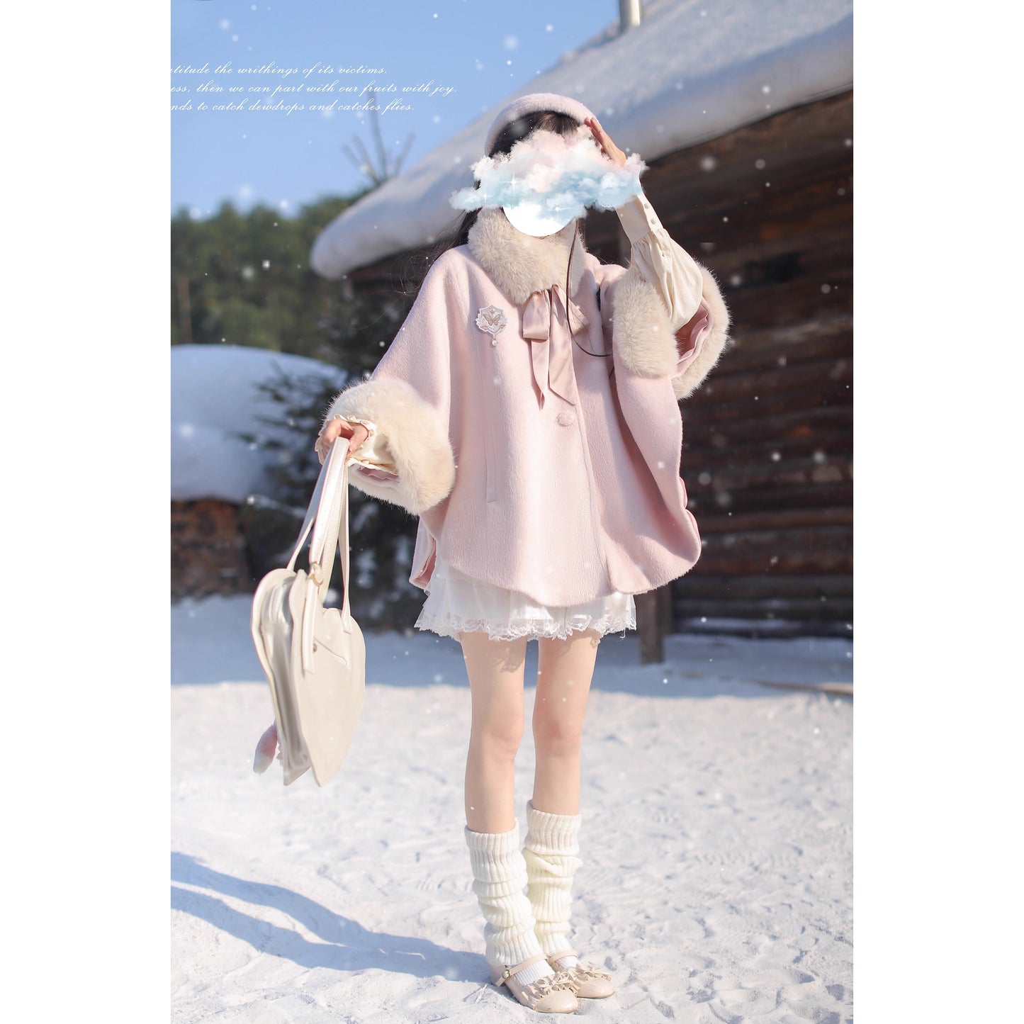 桜色のお嬢様のウールケープコート