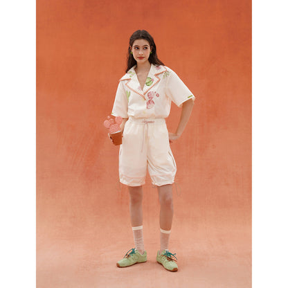 サボテンと花の刺繍レトロブラウス