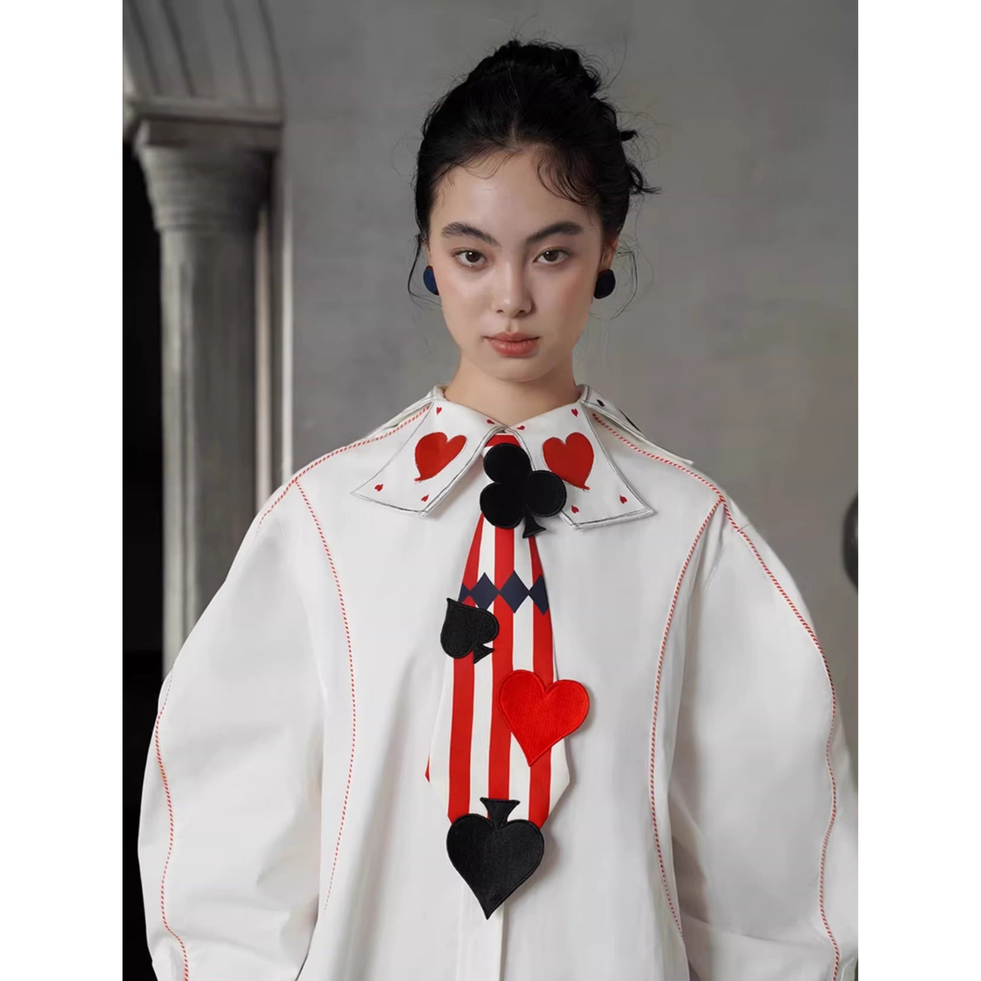 トランプのマークの刺繍ネクタイ - Stripe