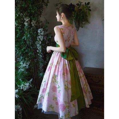 桃色の菊の花絵画ワンピース