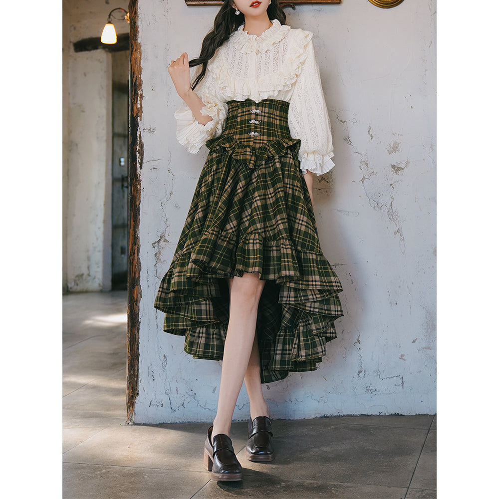 墨緑格子柄のフィッシュテールスカート