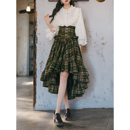 墨緑格子柄のフィッシュテールスカート