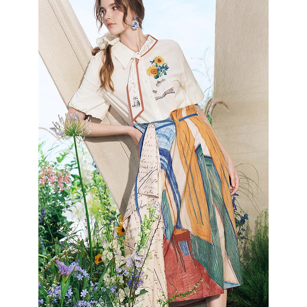 向日葵とアイリスのリボンブラウス