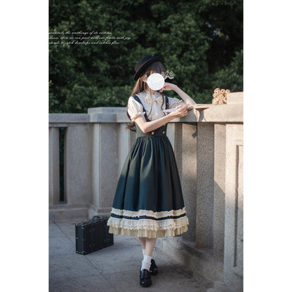英国令嬢のクラシカルジャンパースカートとブラウス - Dark Green