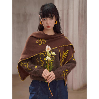 植物の刺繍ニットセーター