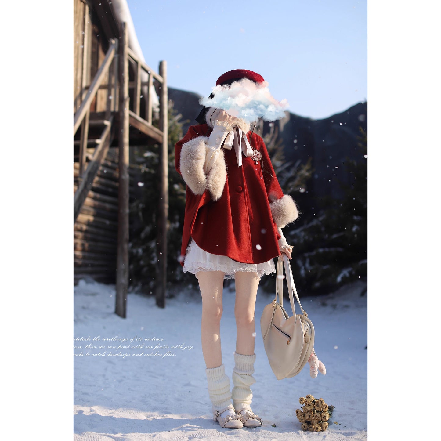 深紅のお嬢様のウールケープコート