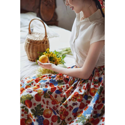果実の油彩画レトロスカート