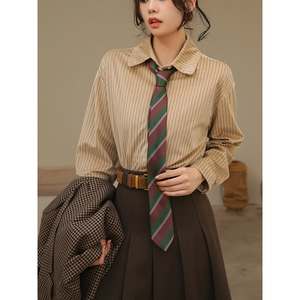 文学令嬢のストライプブラウス