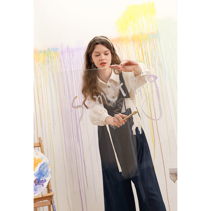 馬の石膏像の刺繍サロペットパンツ