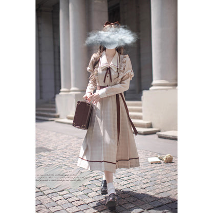 英国のお嬢様の格子柄クラシカルワンピース