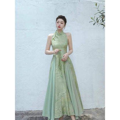 東洋蘭の花絵画チャイナワンピース