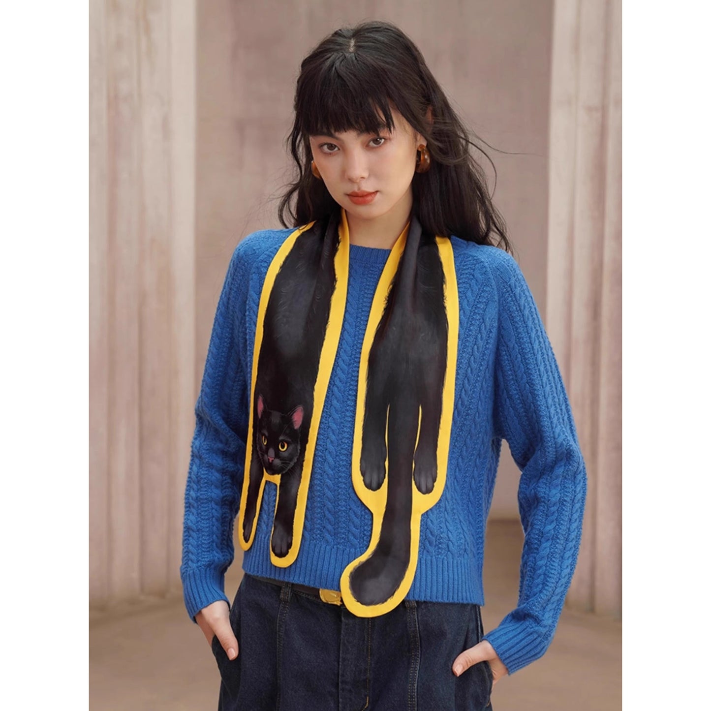 黒猫の挿絵マフラー