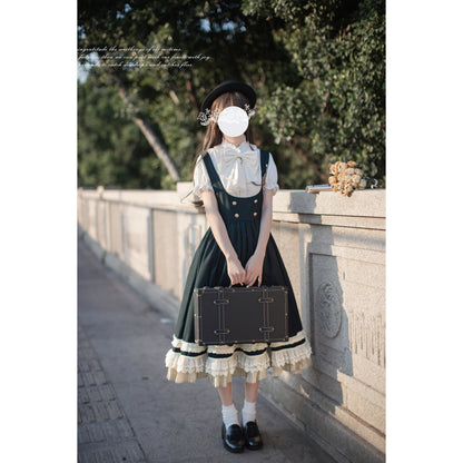英国令嬢のクラシカルジャンパースカートとブラウス - Dark Green
