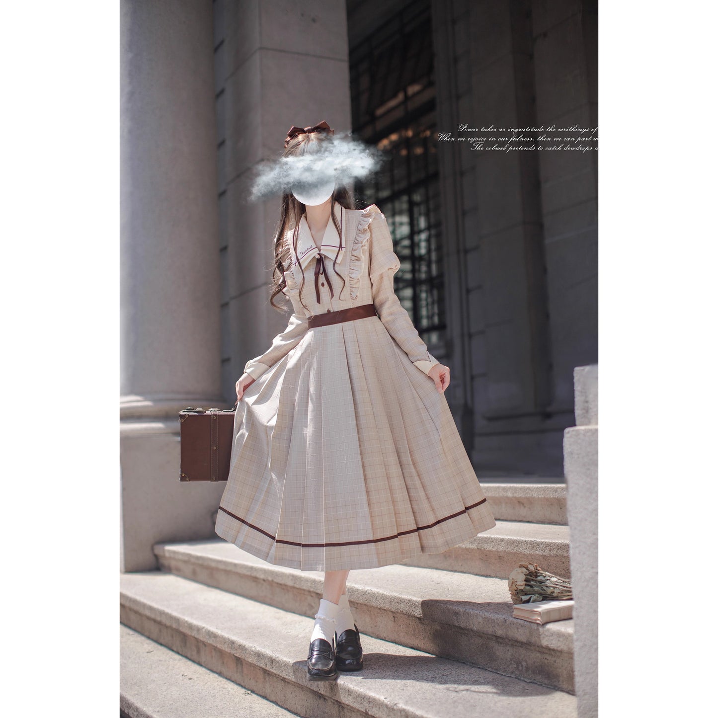 英国のお嬢様の格子柄クラシカルワンピース