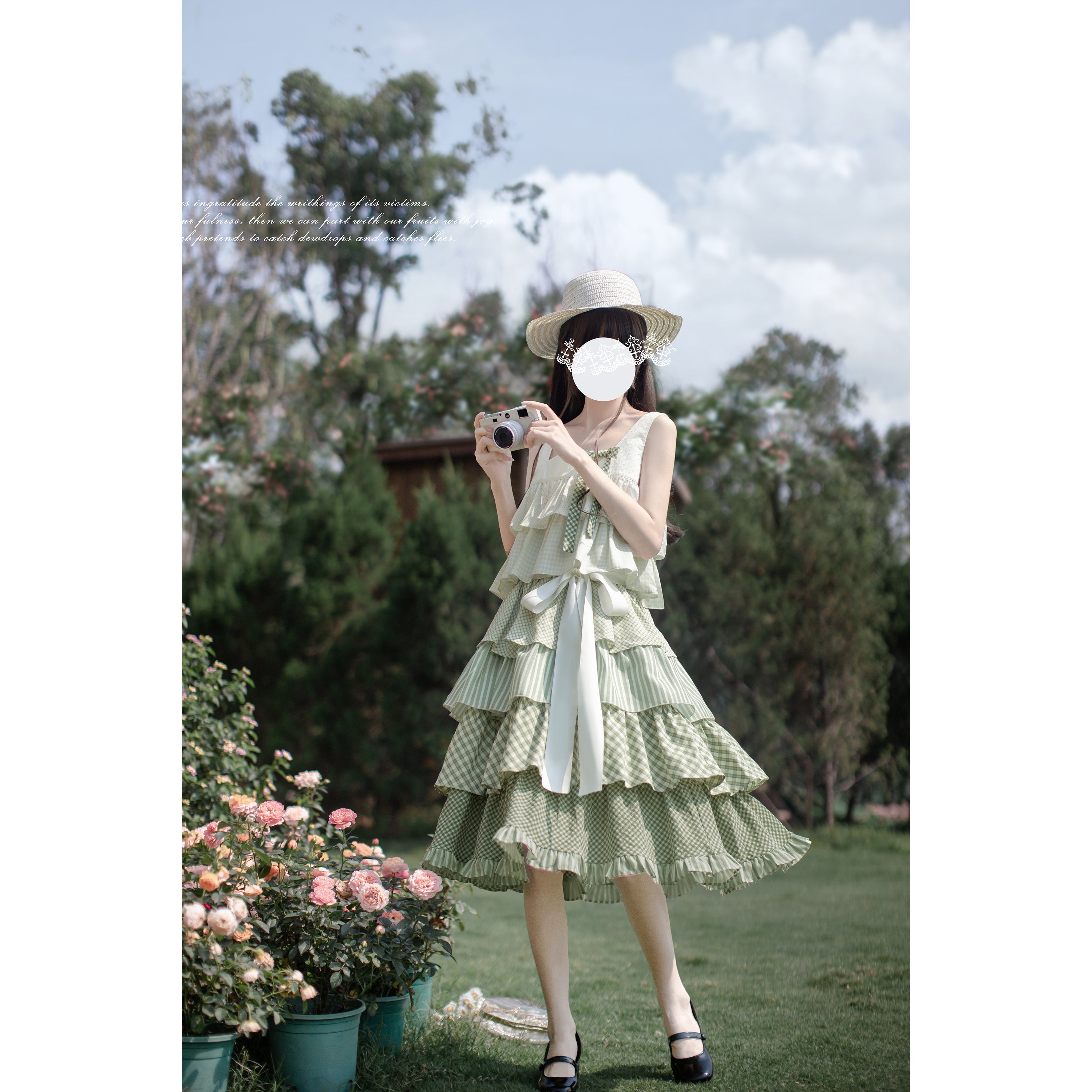 remulia ワンピース Light green lady's literary dress ＆ shawl – remulia