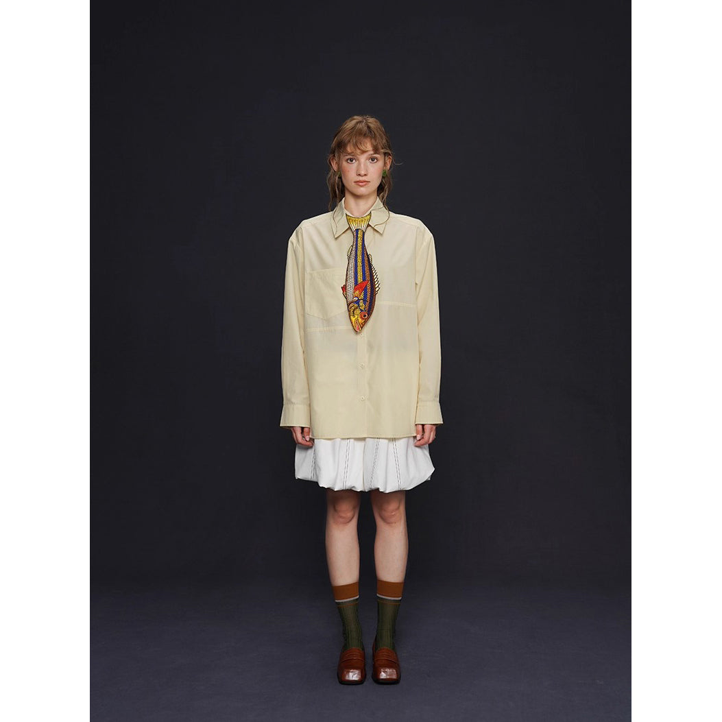 お魚の刺繍ネクタイ（ブルー×イエロー）