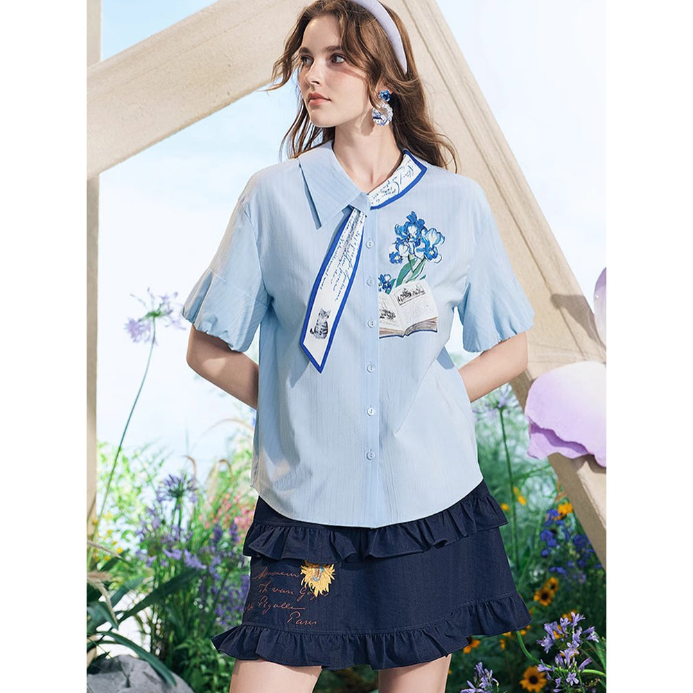 向日葵とアイリスのリボンブラウス