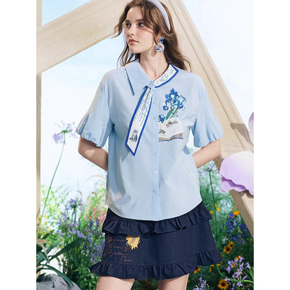 向日葵とアイリスのリボンブラウス