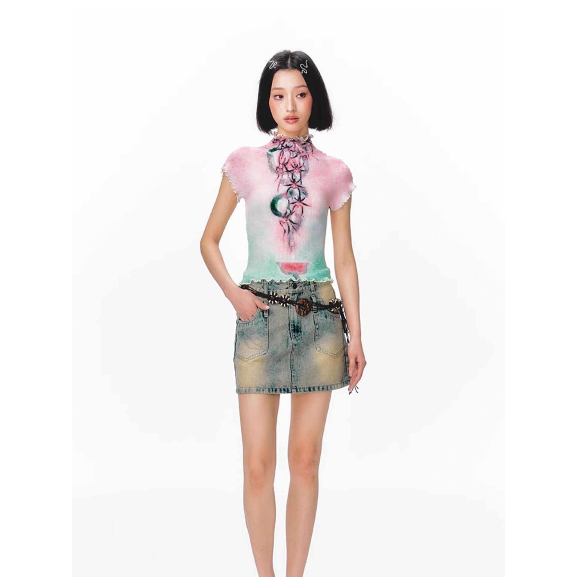 水彩の抽象画ハイネックトップス