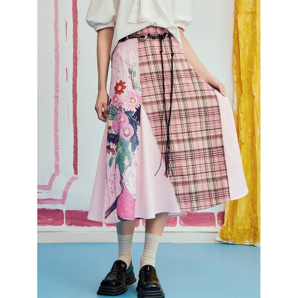 花瓶の花の格子柄スカート