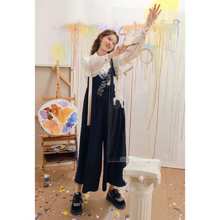 馬の石膏像の刺繍サロペットパンツ