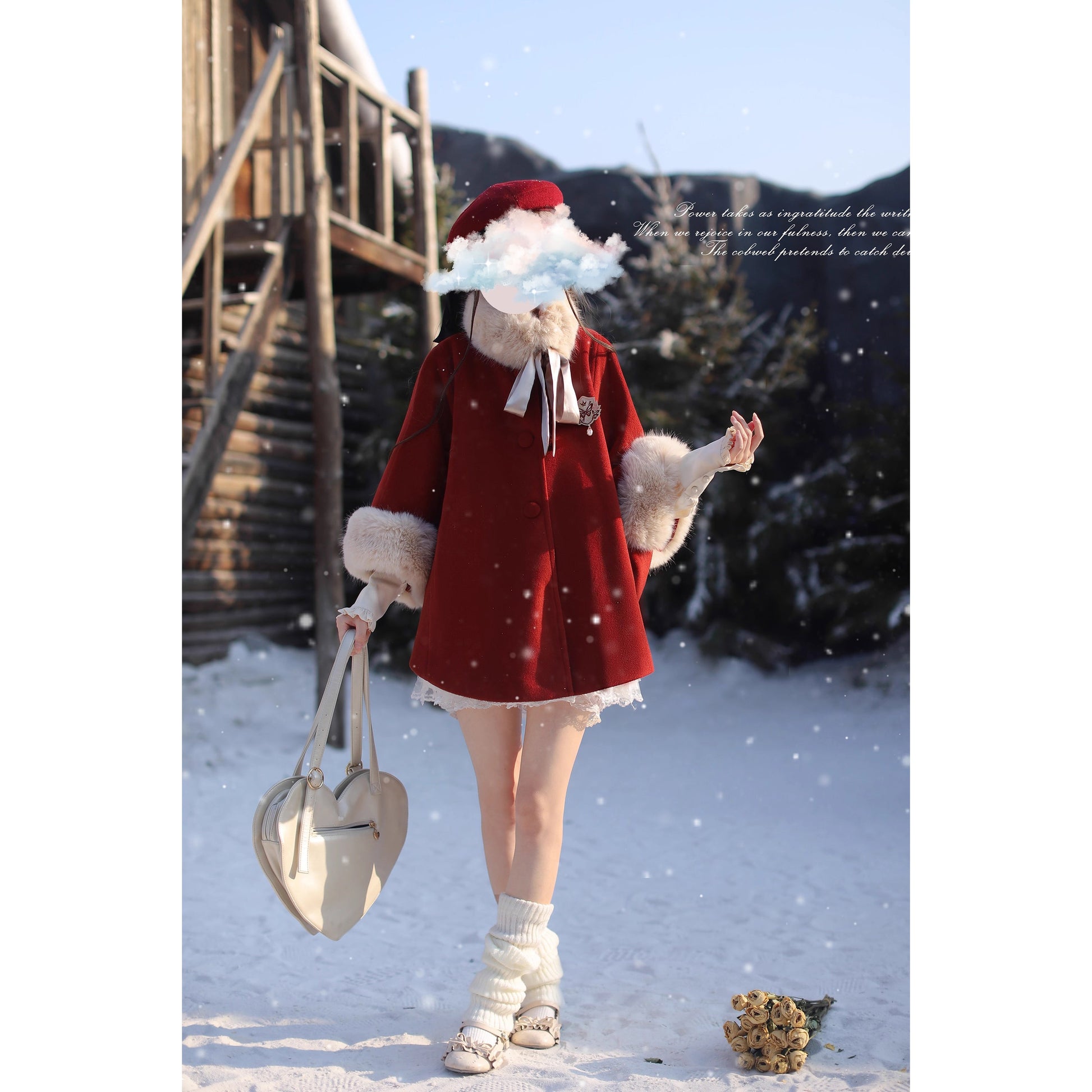 深紅のお嬢様のウールケープコート