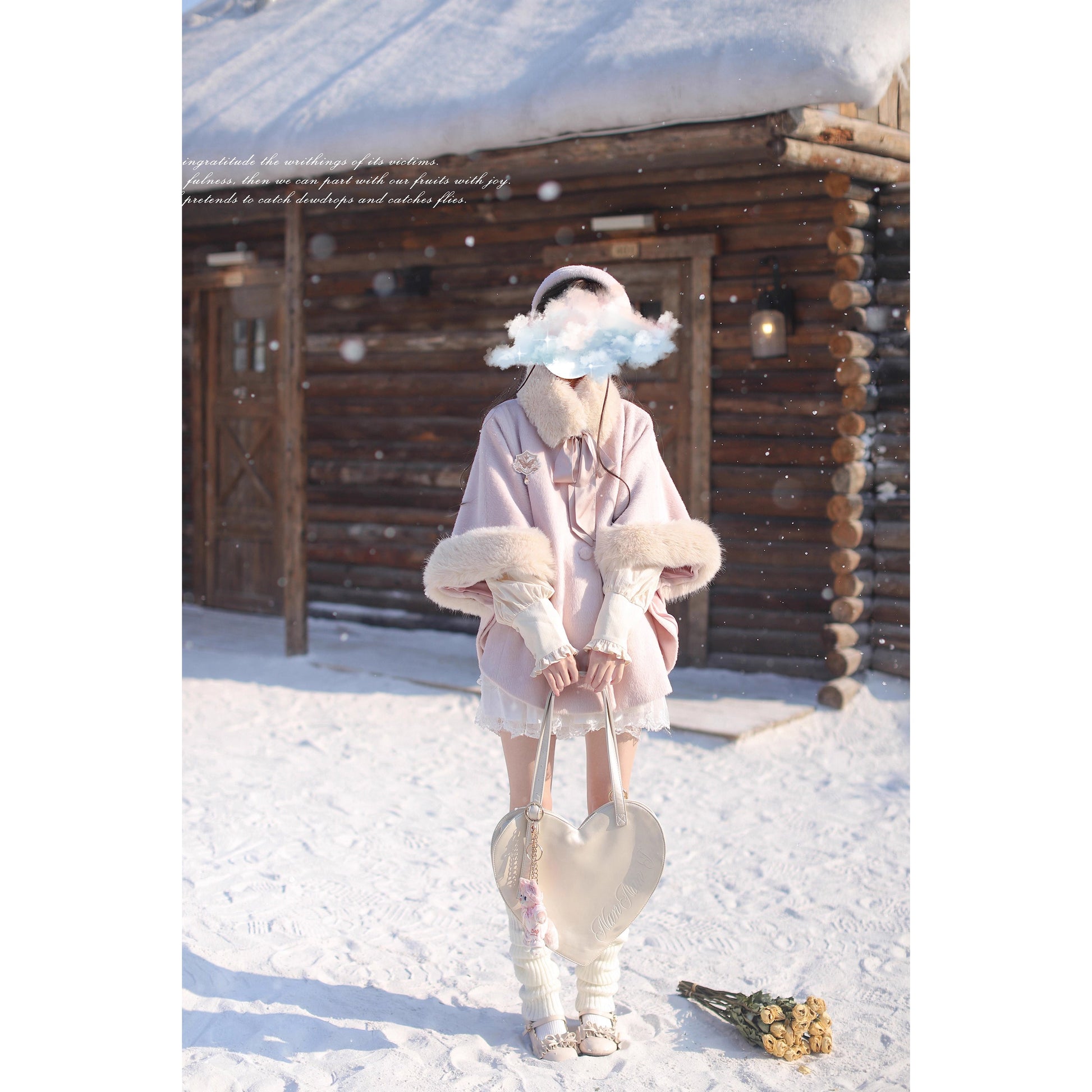 桜色のお嬢様のウールケープコート