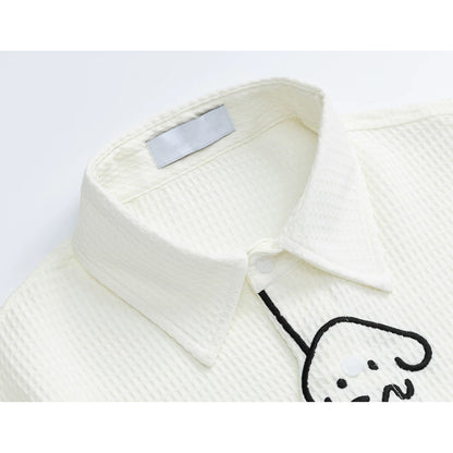 子犬の刺繍ブラウス - Milk White