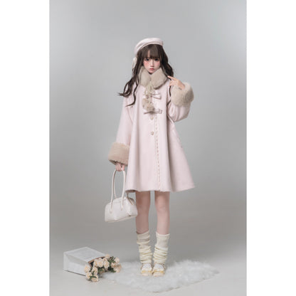 桜色のお嬢様のリボンファーウールコート