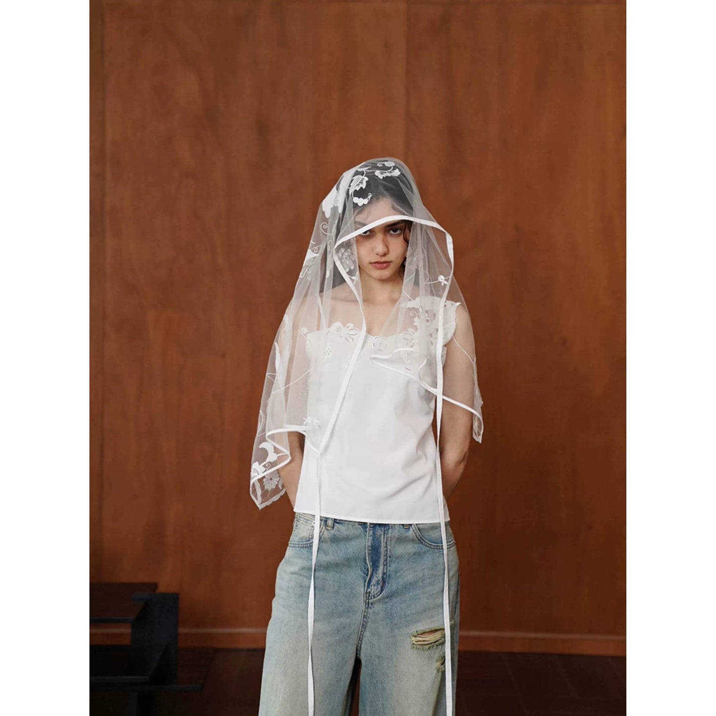 葡萄と小鳥の刺繍チュールオーバースカート