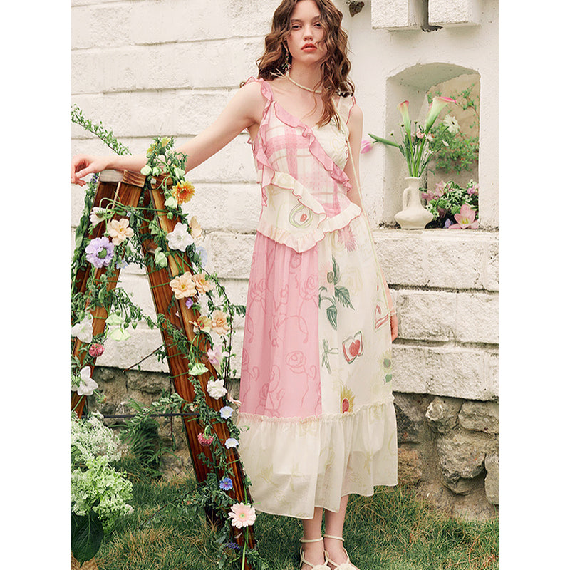 向日葵の花の描画キャミソールワンピース