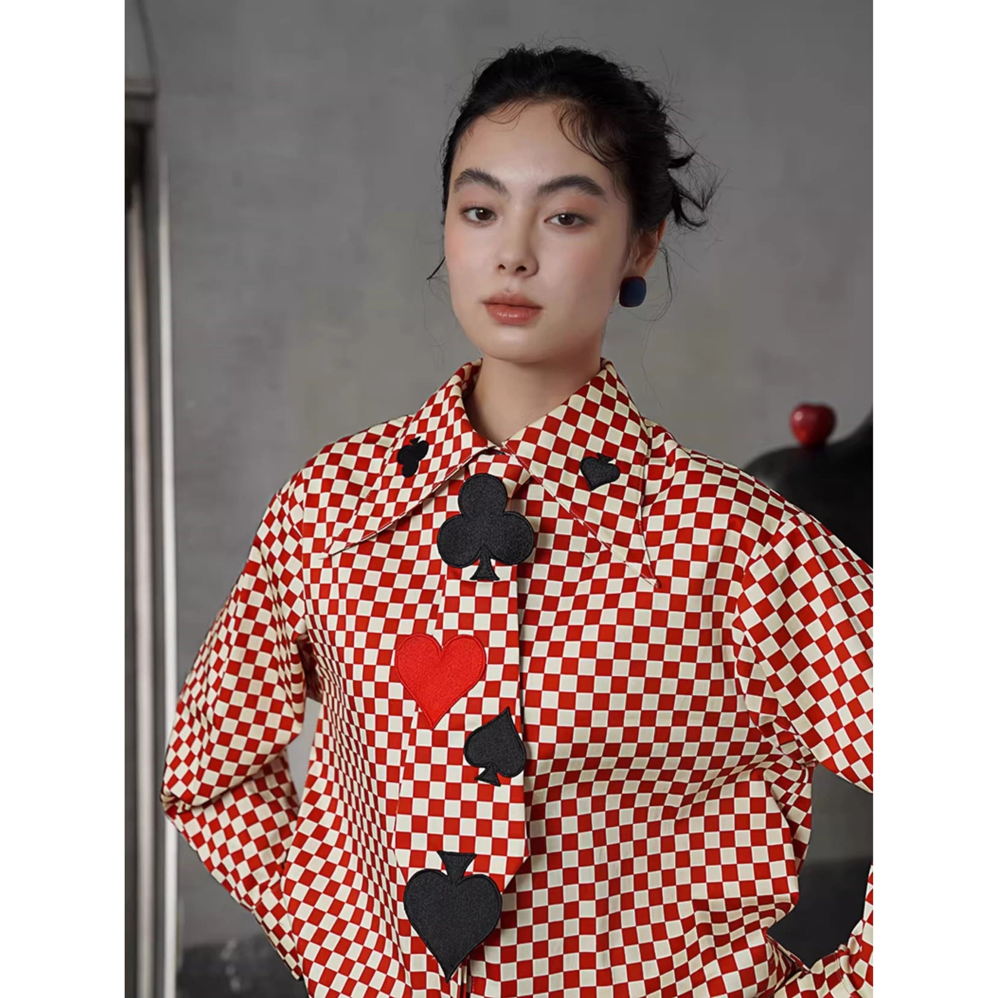 トランプのマークの刺繍ネクタイ - Checked