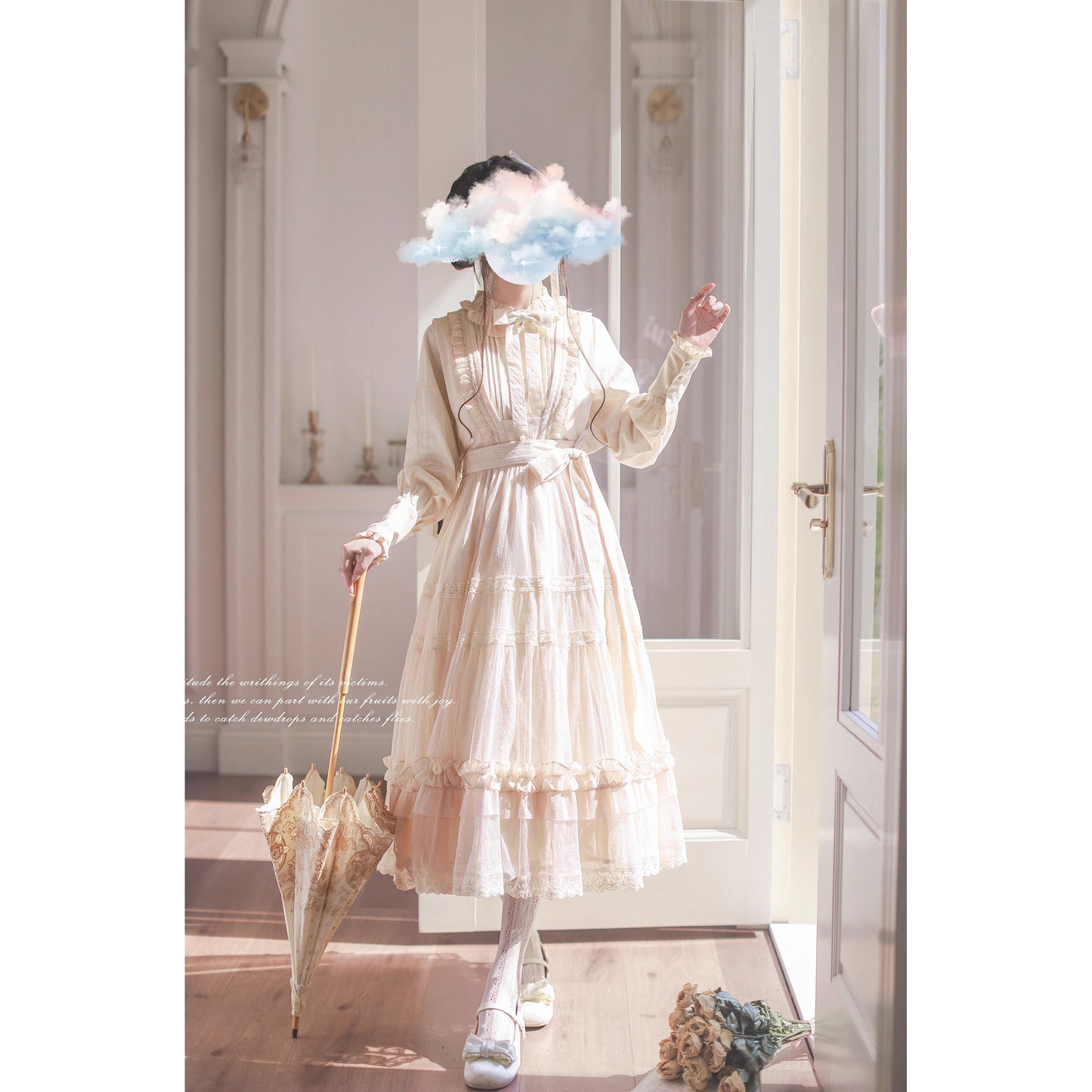 奏鳴曲を奏でる刺繍ジャンパースカートとフリルリボンブラウス