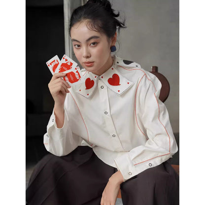 トランプのマークの刺繍ブラウス - White